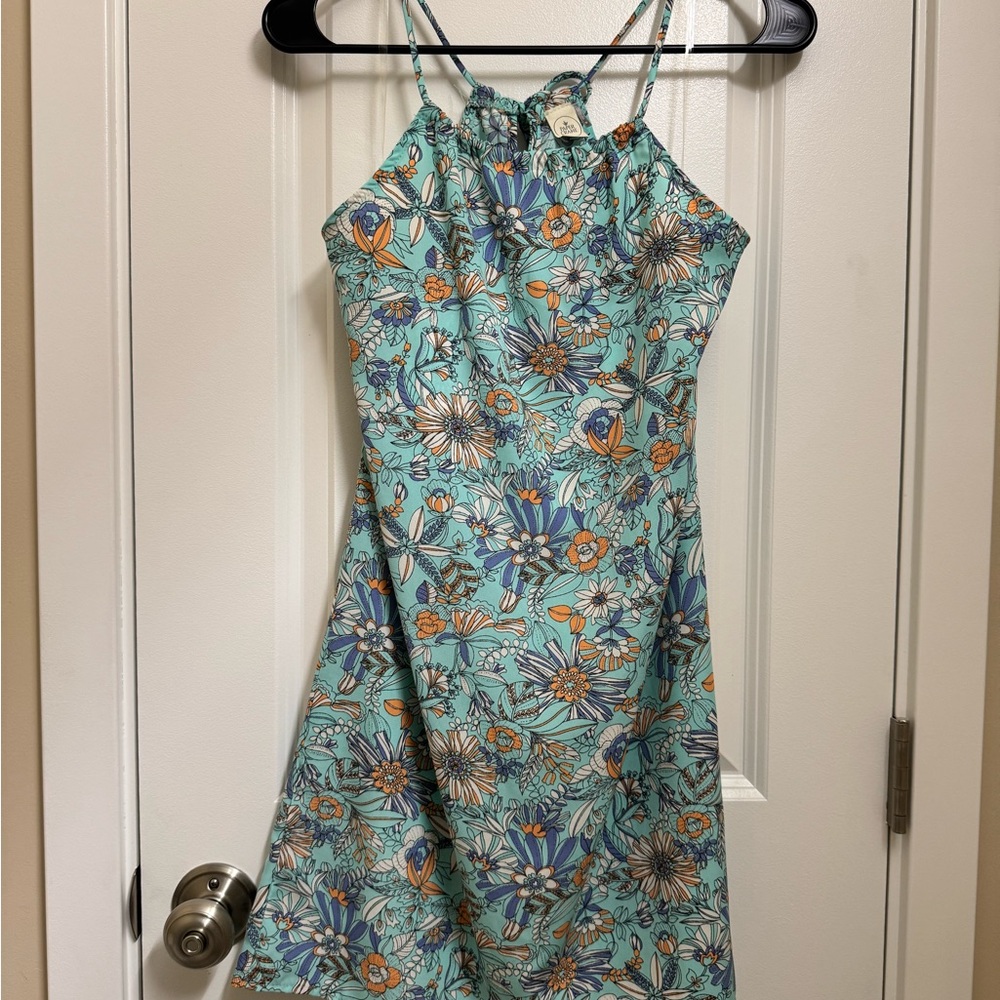 Paper Crane Teal Floral Halter Strap Dress